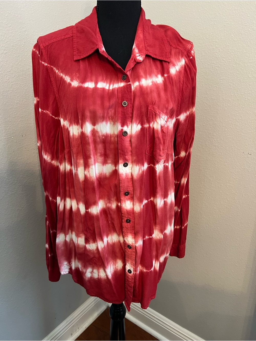Torrid Rust (Red) and White Tie-Dye Button Down Shirt - Size